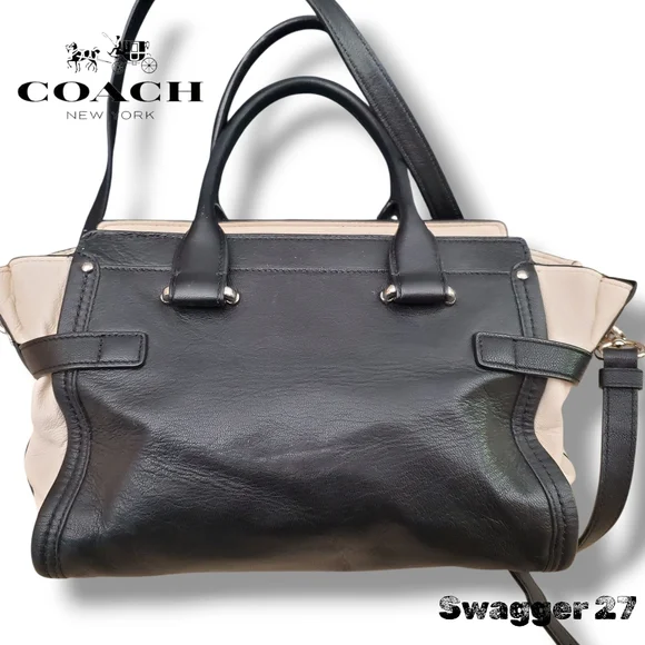 Coach Swagger 27 Black & Chalk Crossbody Satchel, Hang Tags & Original Crossbody - Picture 6 of 17